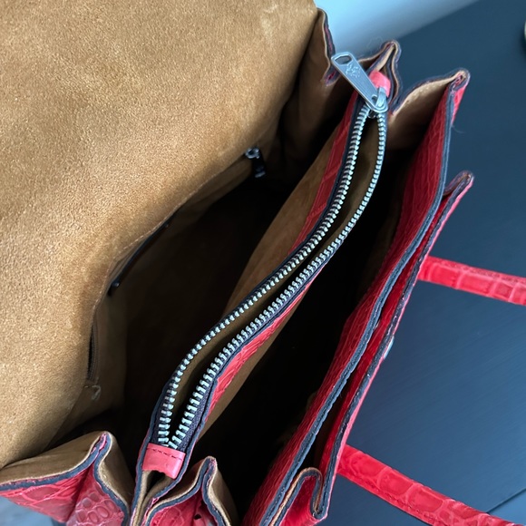 Patricia Nash Notely Croco Embossed Leather Flap Satchel-Papaya - Picture 7 of 8